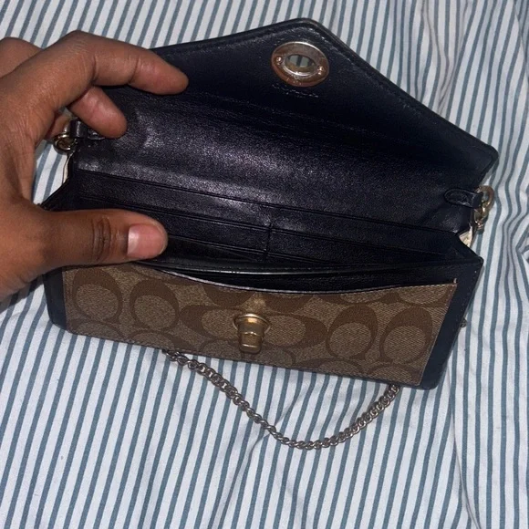 Coach Black and Tan Clutch with Gold Chain - Picture 3 of 3